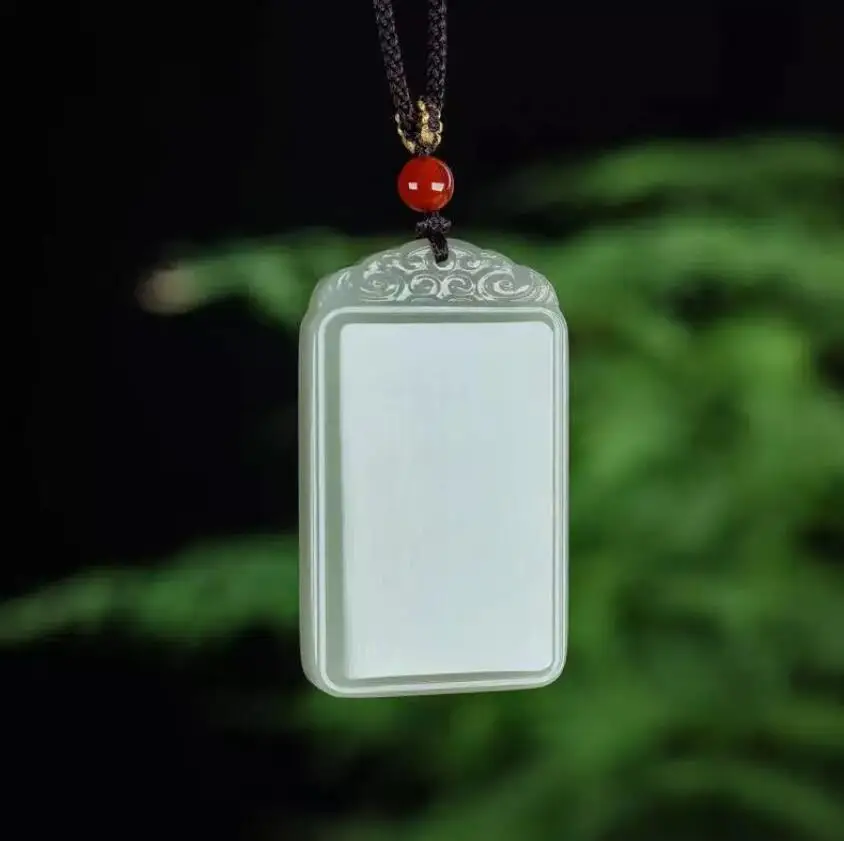 Real Nature High Icy Green HeTian Jade jadeite Hand-Carved Peace pendant