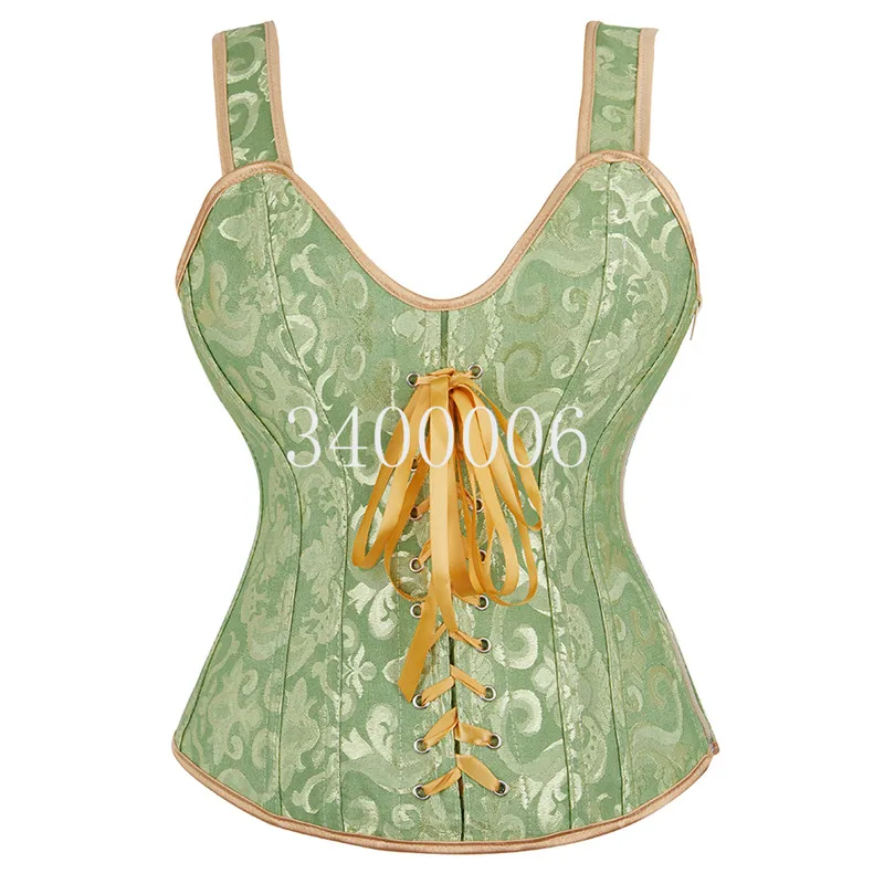 Caudatus Corsets and Bustiers Satin Sexy Brocade Corset with Straps Plus Size Zipper Jacquard Overbust Corset Vest Vintage Black