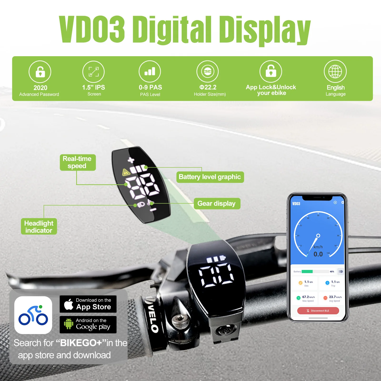 E-Bike VD03 Display HD LED-Bildschirm Motoranzeige CAN-Protokoll für BAFANG Mittelmotor-Teile mit 5-Pin Dreieckstecker – Detail 1