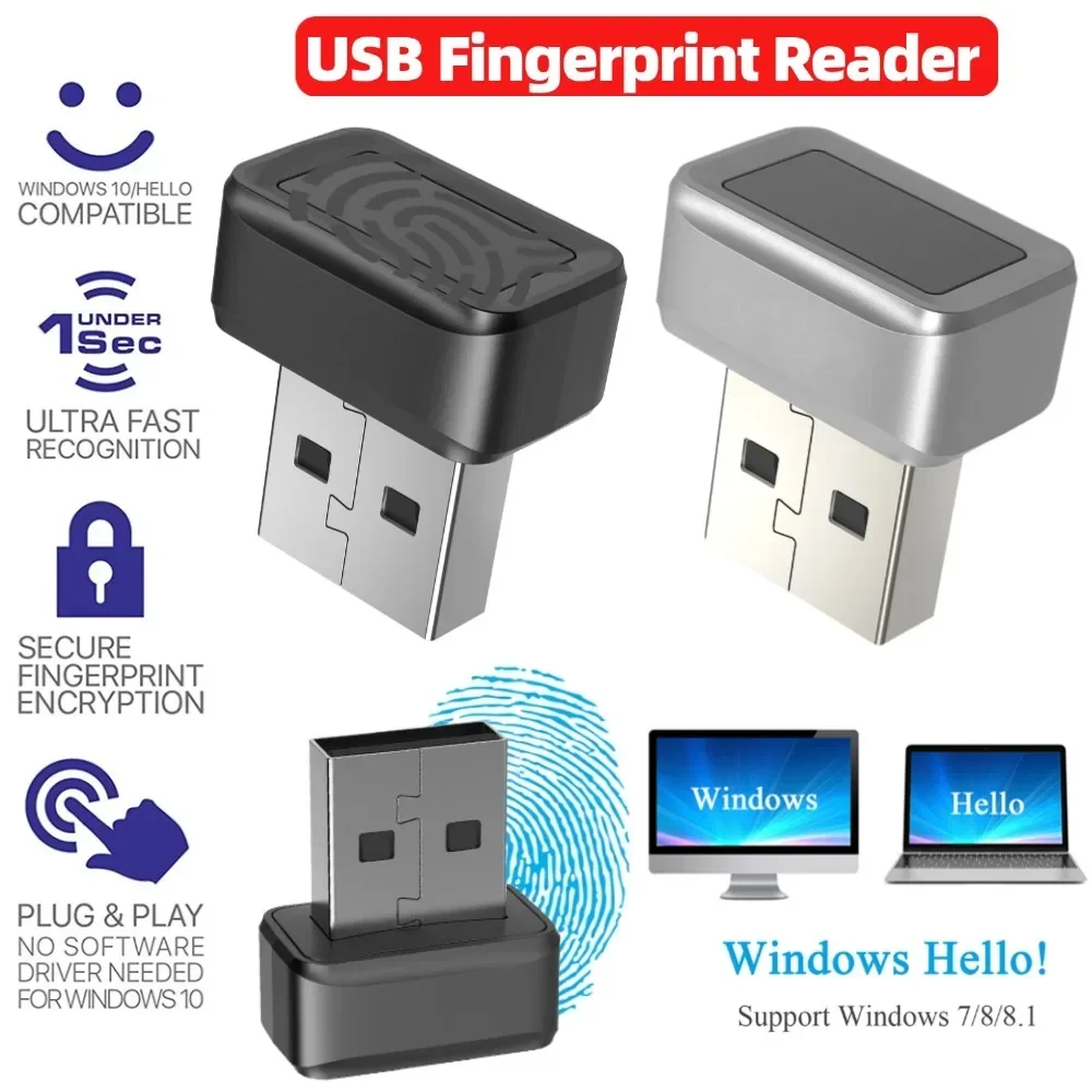 Mini USB Fingerprint Recognition Device For Win10/Win11 PC Laptop Hello Biometric Scanner Security Key Dongle Fingerprint Reader