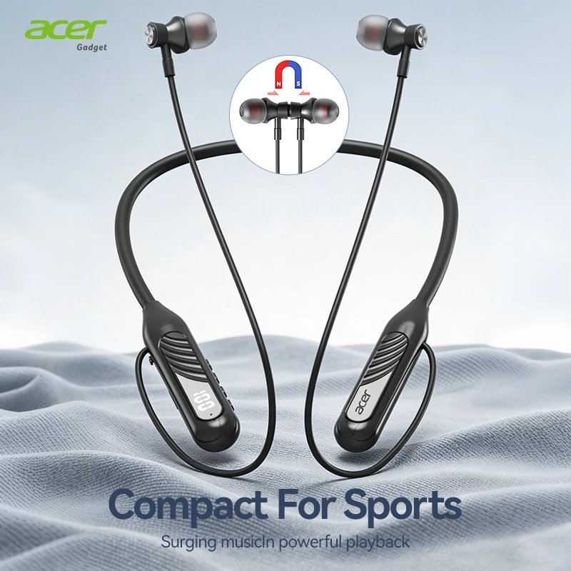 

Беспроводные Bluetooth-наушники Acer Ohr635 с креплением на шею, внутриканальные наушники для комфортного ношения, чип V6.0, поддержка карт TF, конструкция с магнитным креплением, длительное время автономной работы, подходят для занятий спортом, бега и ез