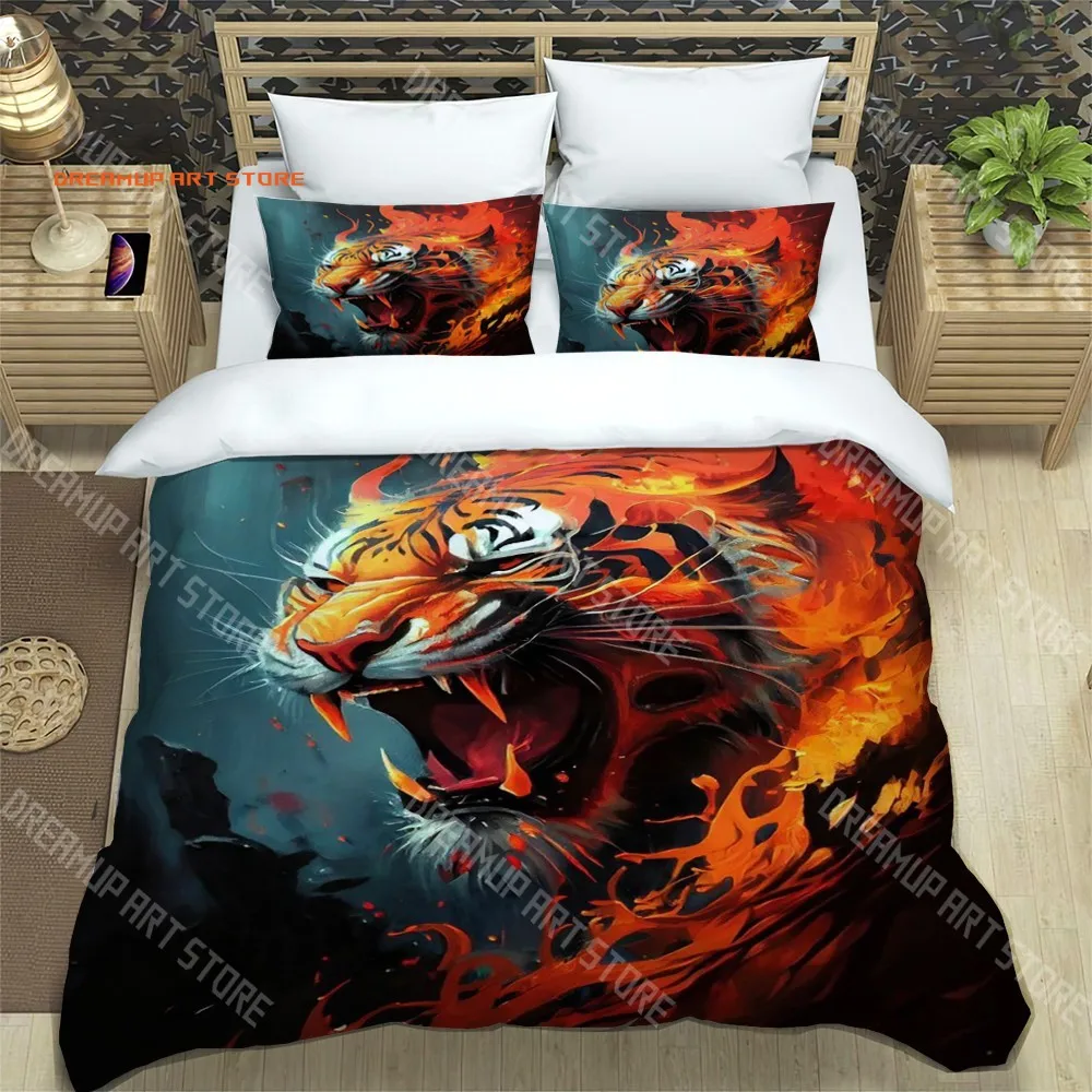 2026 Tiger Tattoo Fashion Trendy Print Three-piece Set Suitable For Kids Or Adults Quilt Cover Pillowcase Bedding Set Birthday G