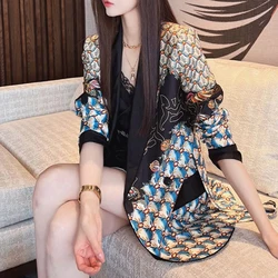 Chic Sweet and Hot Fairy Suit Coats Women's 2024 Spring Autumn Western Shoulder print Blazers Jacket Elegant Goddess Fan Outwear