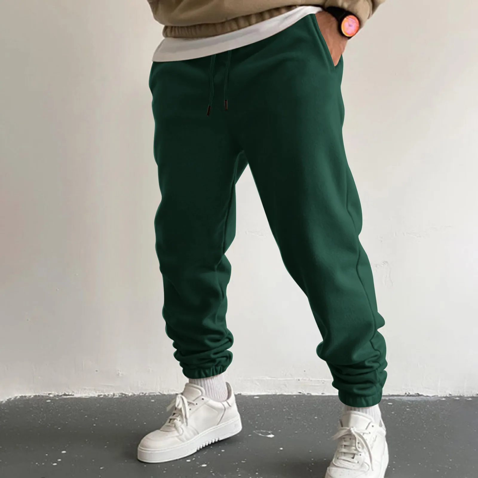 Mens High Street Pants Fashion Leisure Loose Sports Running Solid Color Lace Up Pants Sweater Pants Chinos Slim Fit