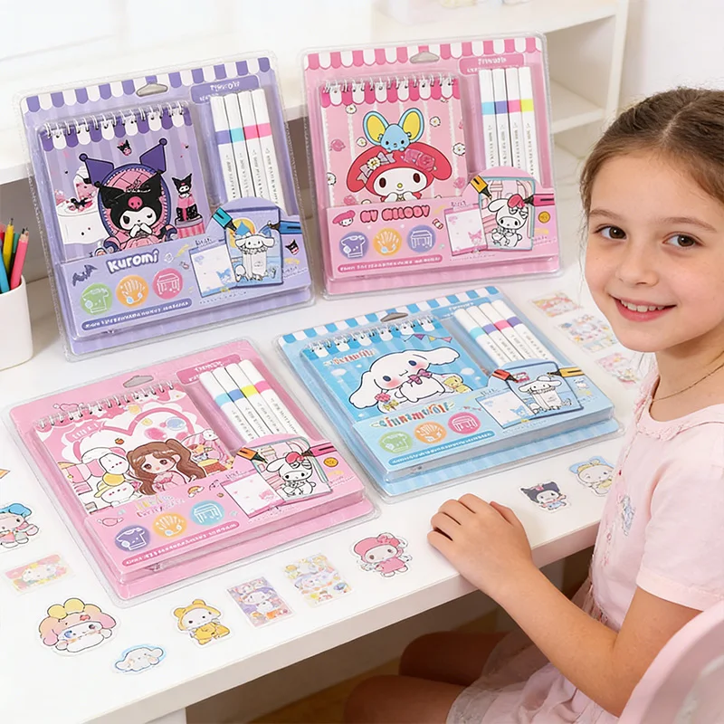 

Книга для рисования акварельными ручками Sanrio Character, 4 цвета, для детей, книга-раскраска с персонажами Мелоди, Синаморолл, Куроми, книга-раскраска для граффити, подарок