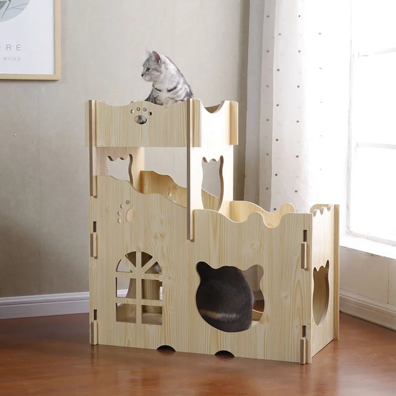 

Luxury Modern Wooden Cat House Weatherproof Kitty Shelter with Easy-to-Assemble Screws Pet Cat Condo and Shelter