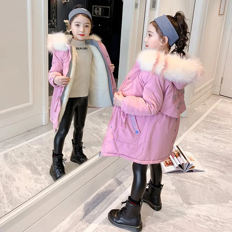 Children's winter warm down cotton jacket for girls clothing Overcoat parka kids clothes hooded faux fur coat 3-13yrs snowsuit