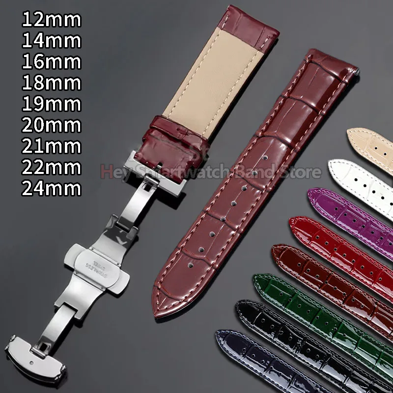 Butterfly Buckle Calfskin Leather Watch Strap for Seiko Universal Wrist Band Waterproof Bracelet 12/14/16/18/19/20/21/22/24mm