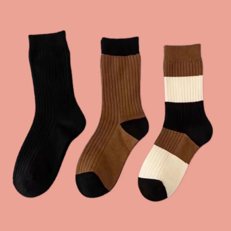 5/10 Pairs High Quality Women's New Brown Socks All-match Mid-tube Striped Socks Long Socks Comfortable Casual Autumn Wear Socks