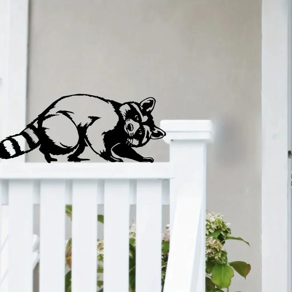 Wall Art Metal Raccoon Stake Animal Yard Decor Handmade Silhouettes Metal For Yard Lawn Trees