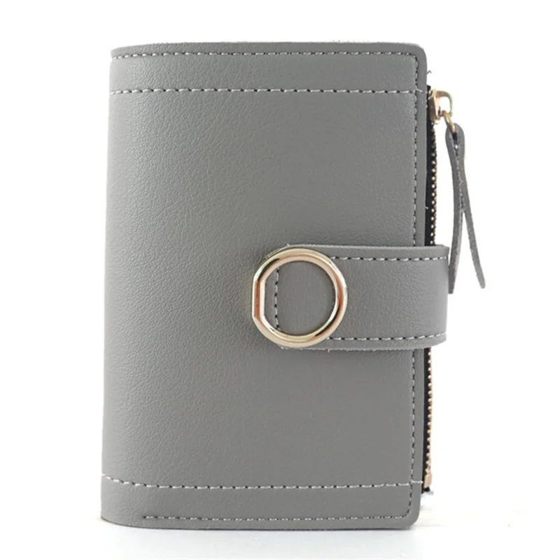 Fashion Short Women Wallet Solid Zipper PU Leather Top Quality Card Holder Round Ring Coin Purses Large Capacity Money Clip