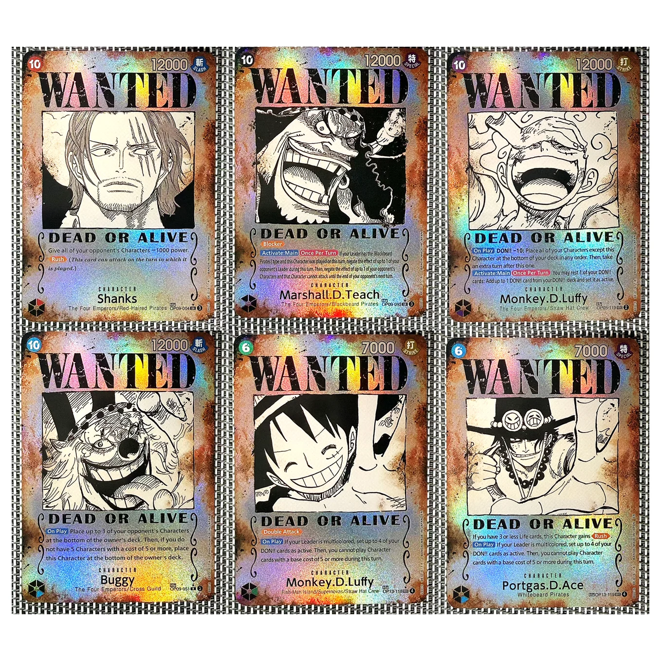 Tarjeta Proxy DIY One Piece TCG: Wanted Poster Edition - Luffy, Shanks, Ace y Barbanegra | Colección especial de anime holo rara