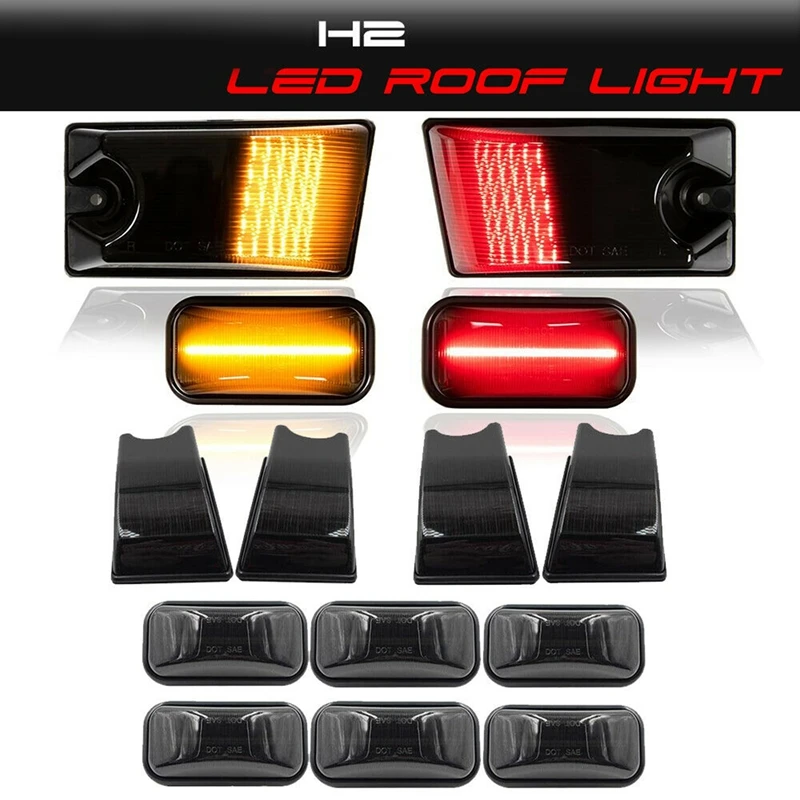 

Car Smoke Lens Amber Red LED Roof Cab Marker Lights Set For Hummer H2 /SUT SUV 2003-2009