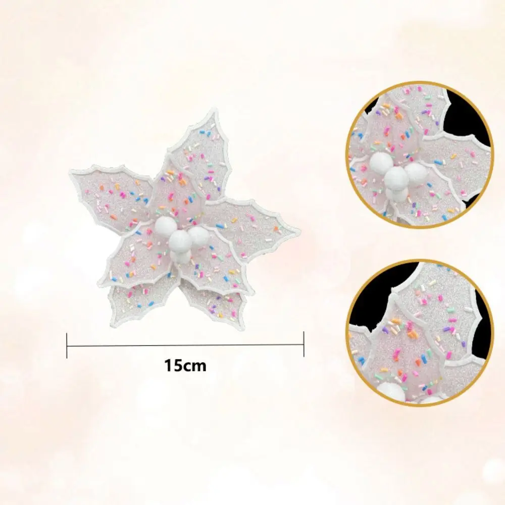 

High Quality Fabric Christmas Artificial Flowers Glitter 15CM Xmas Decorative Flowers Plastic DIY Glitter Fake Flower New Year