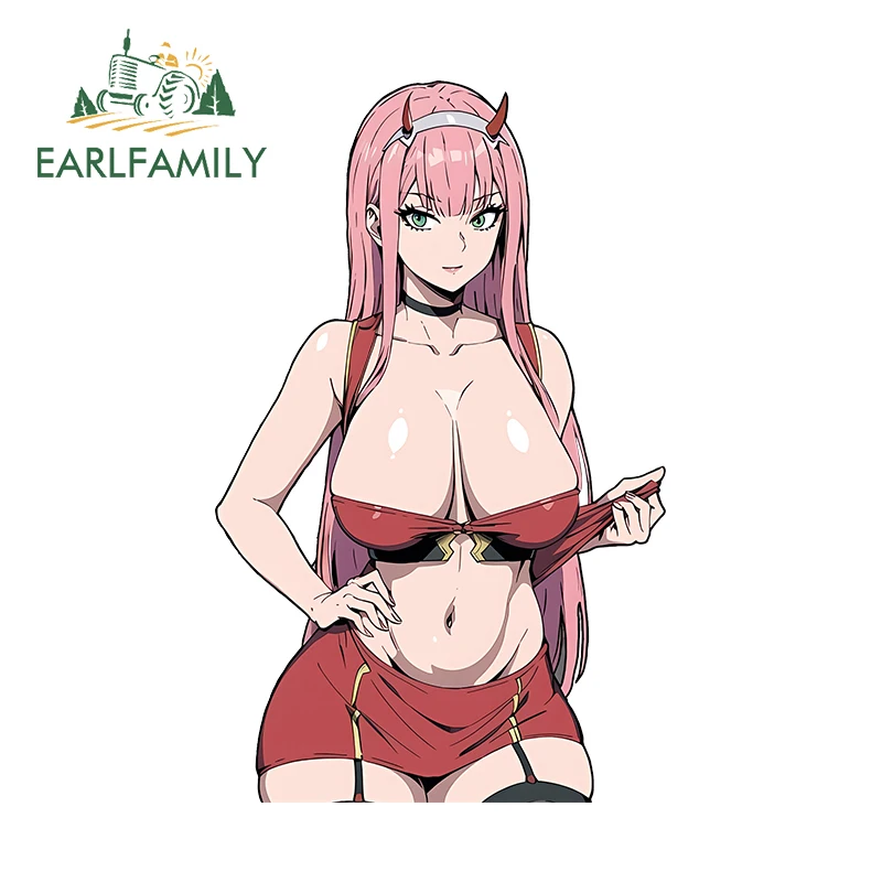 EARLFAMILY Fashionable 02 Zero Two Car Stickers Fashionable Creative Big Breasts Decals Waterproof Graphics Bumper Car Goods