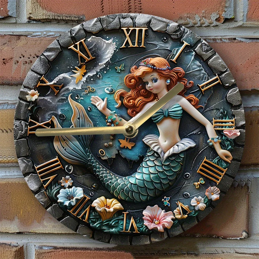 DIY Silent Wall Clock Kit  - High-Definition 2D Mermaid Print Art Clock for Home Decor, Creative Spring & Father's Day Gift