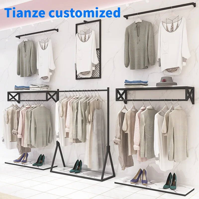 (Customized) luxury women garment shop furniture retail clothing shop shelving fashion clothes display rack