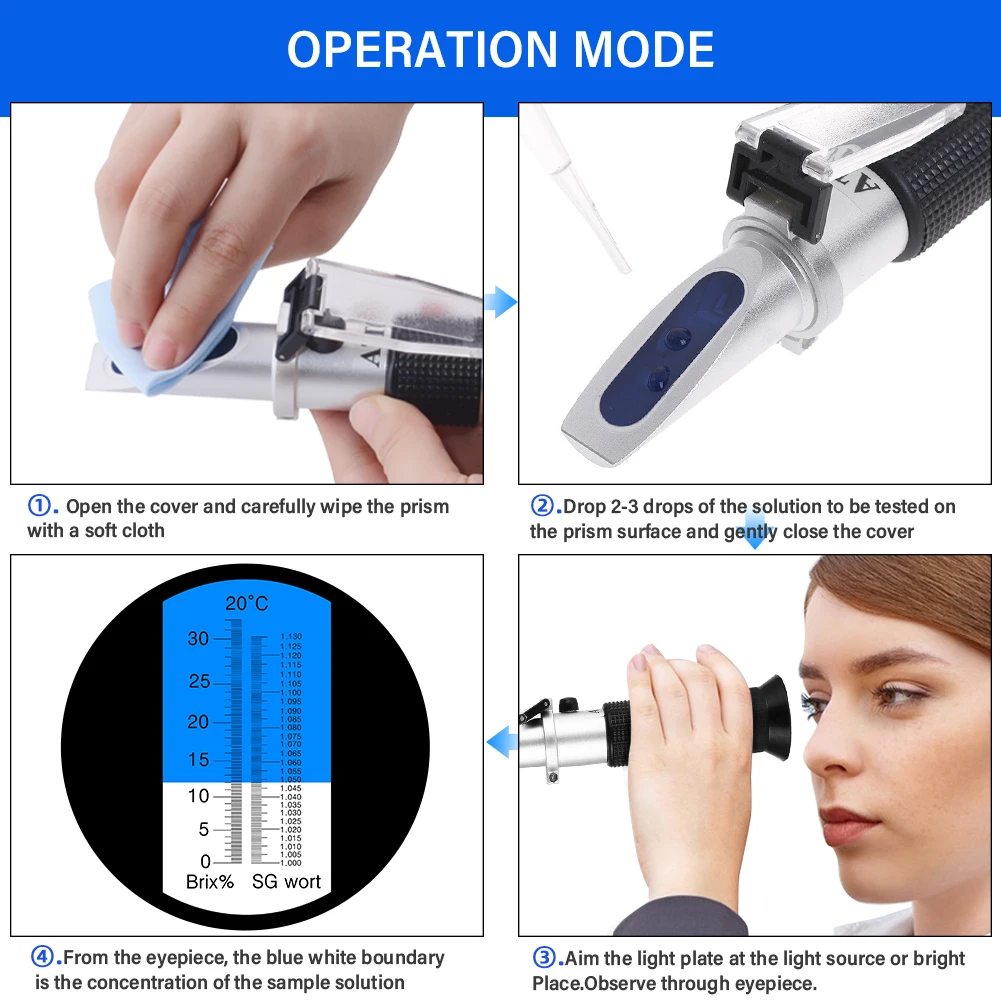 yieryi Beer Wort Wine Refractometer Brix Brewing Refractometer Dual Scale - Specific Gravity 1.000-1.130 and 0-32% Brix