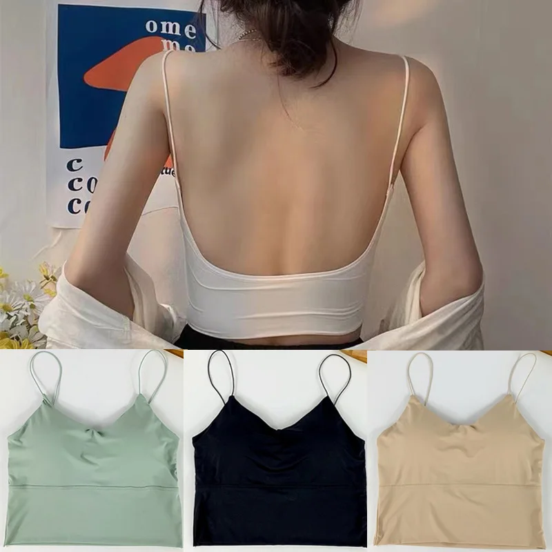 Seamless Top Ice Silk Women Crop Top Sexy Summer Bra U-shaped Back Bra Female Camisole Vest Tops Streetwear Intimate Lingerie