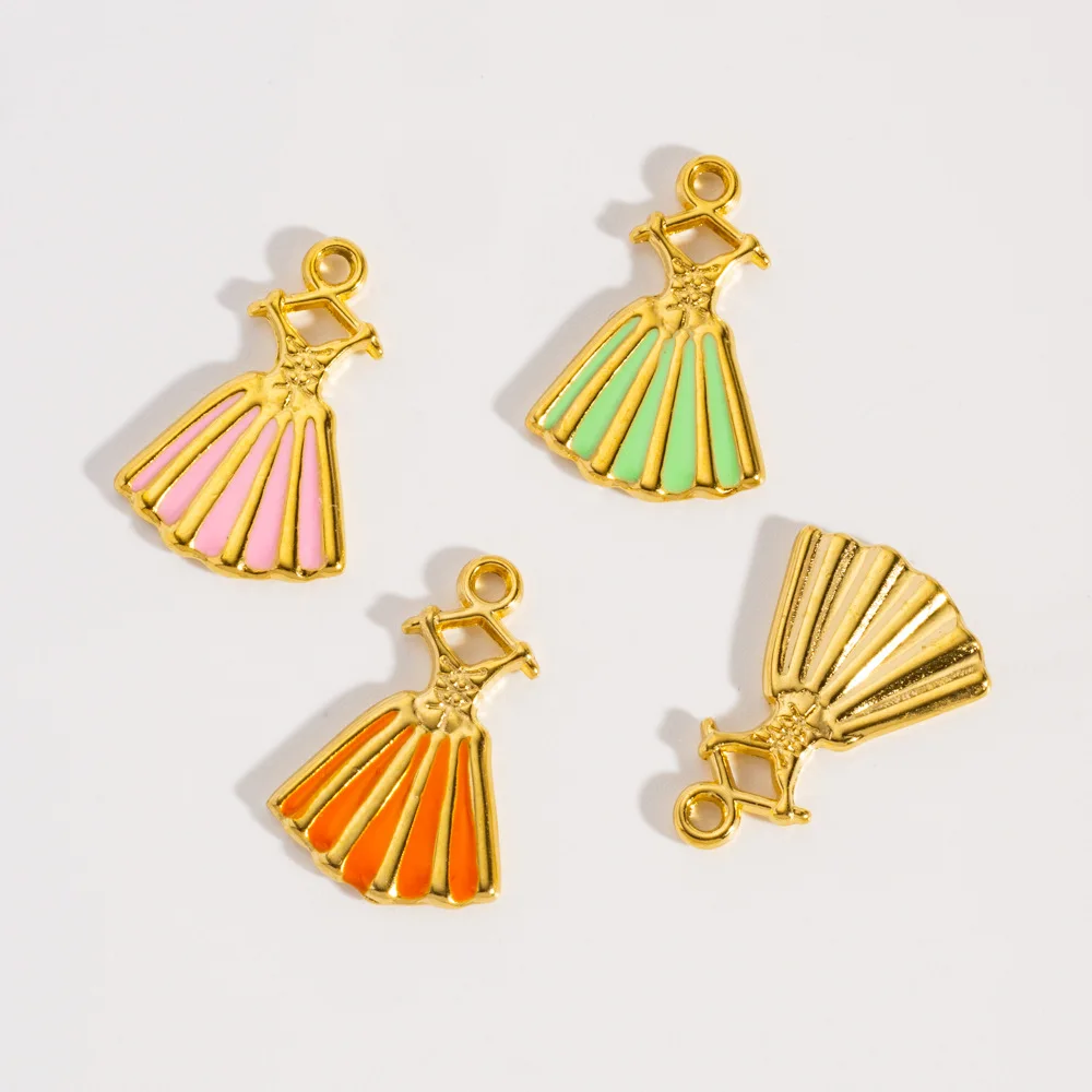 5Pcs Stainless Steel Multicolour Dress Dripping Oil Skirt Charms Pendant Fine Polishing DIY Jewelry Accessories