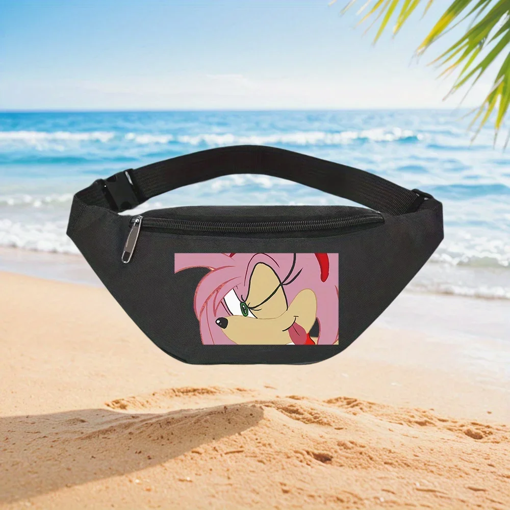 Playful Pink Hedgehog Girl Cartoon Illustration Waist Backpack Crossbody Chest Bag Street Casual Sporty Fashionable Simple Uniqu