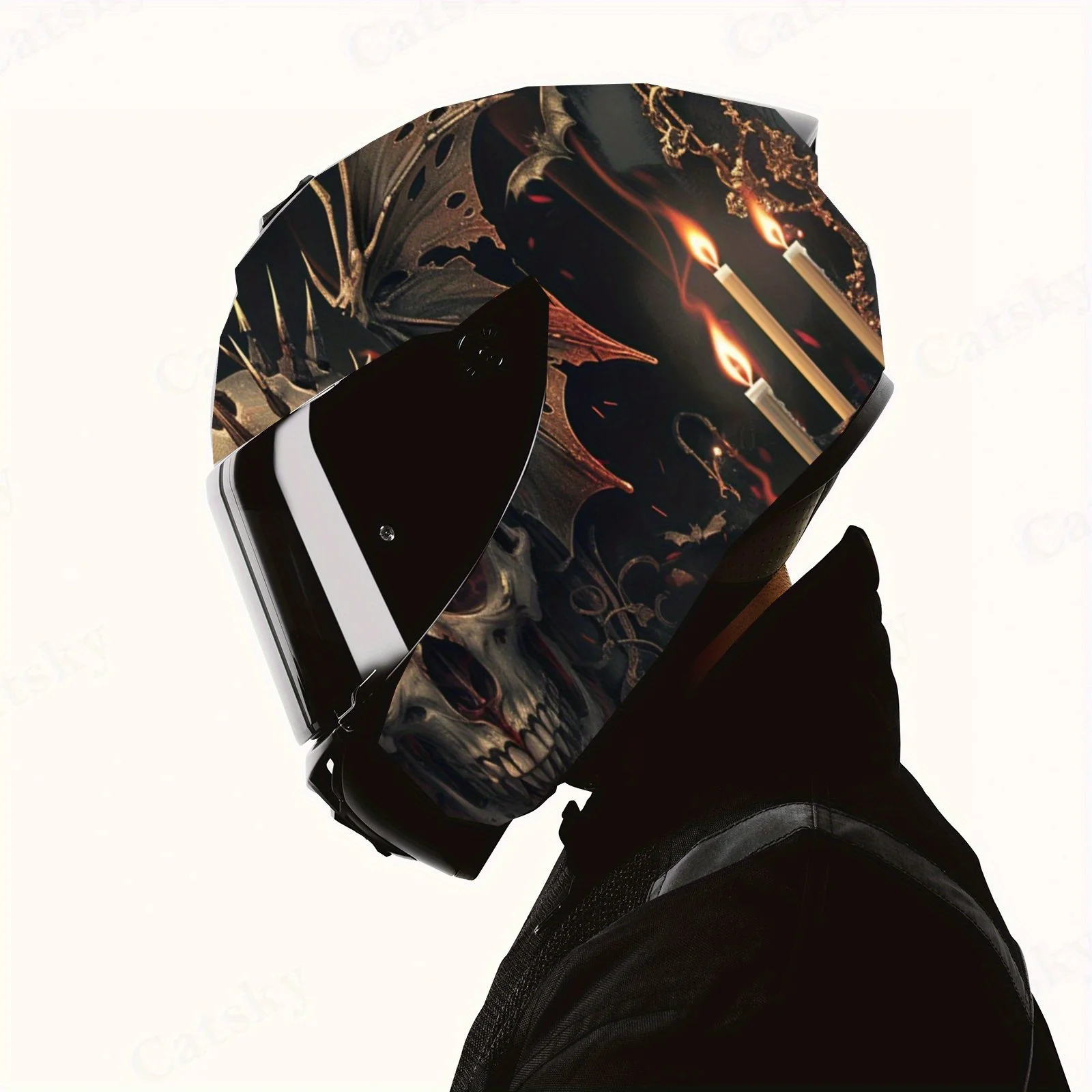 Nether Candle Demon Skull Helmet Vinyl Wraps، شارات خوذة لكامل الوجه مقاومة للماء والخدش، تصميم فني متين من مادة PVC،