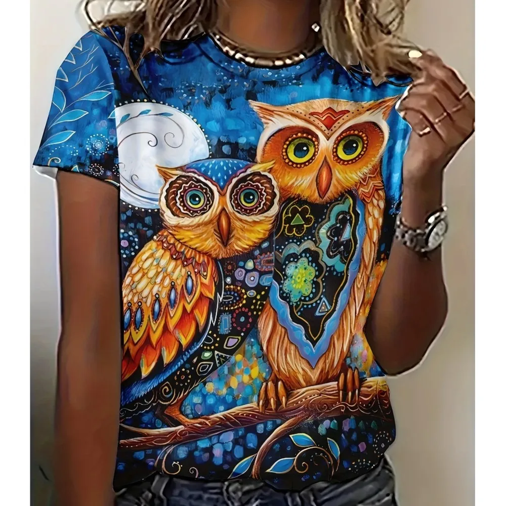 Vintage T Shirt Ladies Summer Round Neck Animal Print Casual Loose 3d Tshirt Elegant Short Sleeve Y2k Tops Camisas Mujer