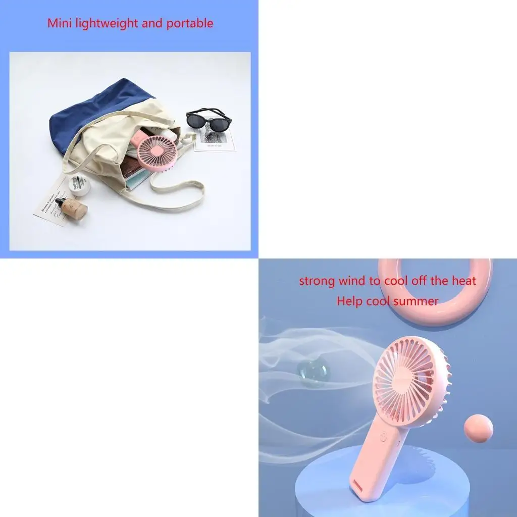 D0AB USB Desk Quiet Fan 3 Speeds Handheld Mini Fan Cooling Fan with Base Phone Holder for Desktop Strong