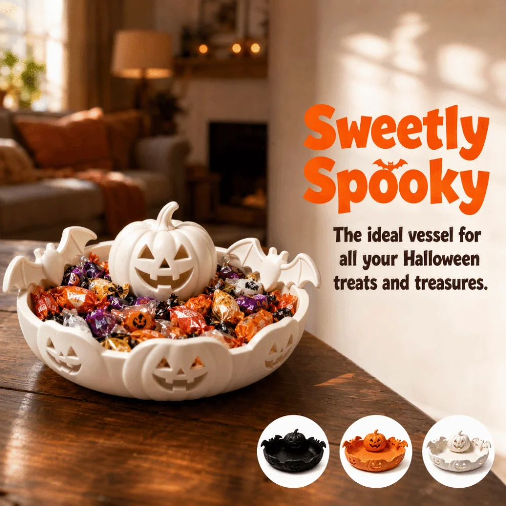 Gothic Style Pumpkin Jewelry Tray 3D Printed Hollow-out Design Halloween Desk Ornament Triple Pumpkin Head Lantern Shaped