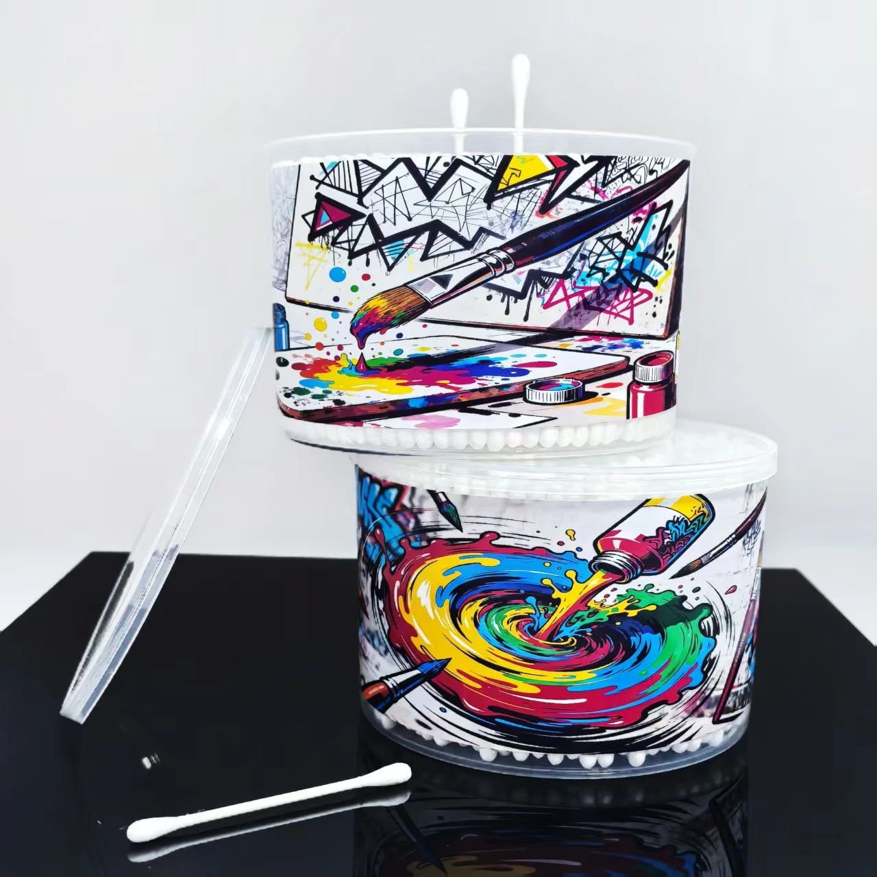 500 Stück/1000 Stück Dual-Ended kombinierte Wattestäbchen mit Ölgemälde-Stil, Wattestäbchen für Erwachsene für die tägliche Hausreinigung