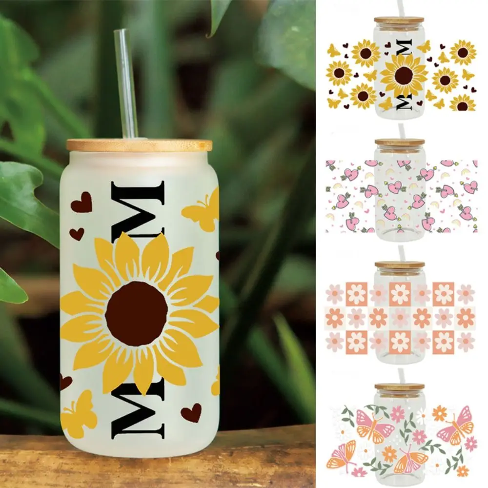 Flower Printed 3D UV DTF Transfers Stickers Waterproof Rub on Cup Wraps DIY Decals Clear Film Transfer Paper
