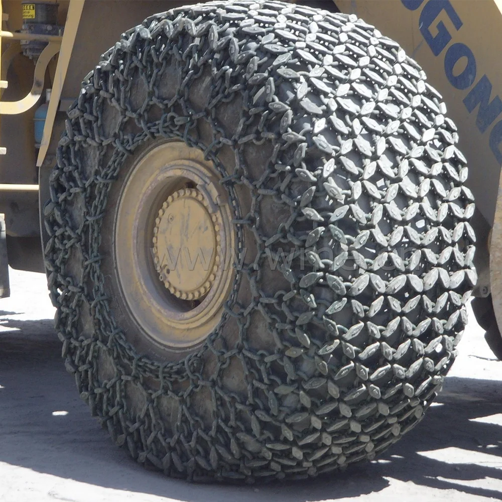 23.5-25 26.5-25 29.5-25 35/65-33 Alloy Steel Welded Tyre Protection Chains for Wheel Loader Mining Quarry Use Heat-Resistant