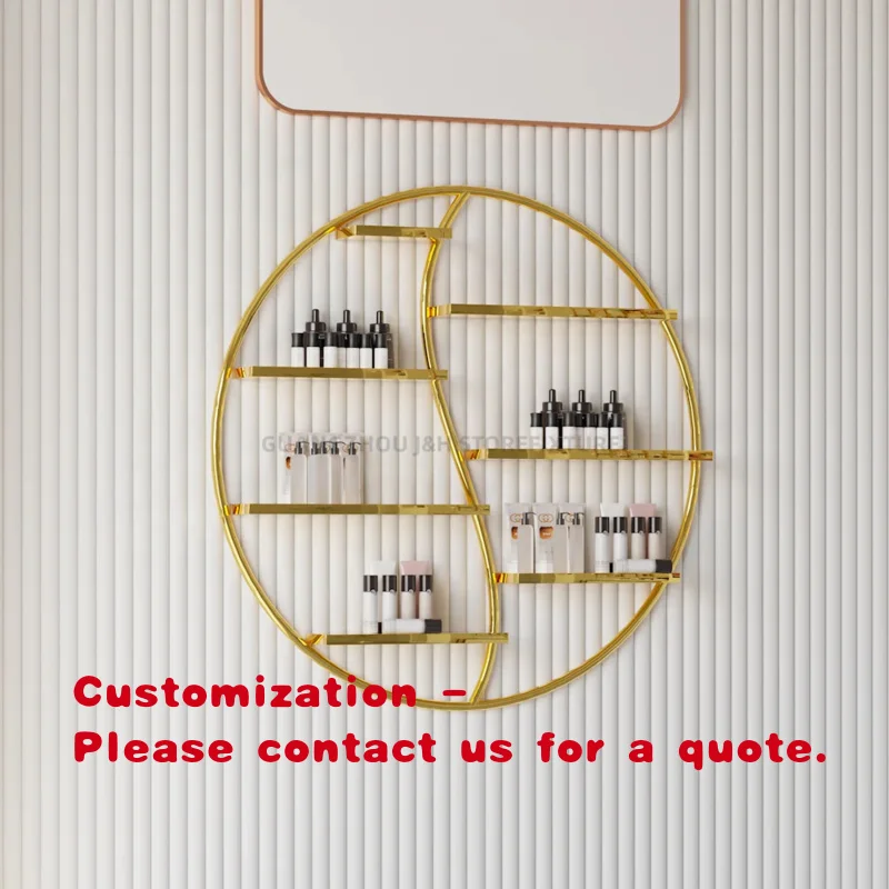 

Стеллаж для лаков для ногтей на заказ, модный декор для маникюрного салона, настенная витрина для лаков из нержавеющей стали, круглая форма, на заказ.