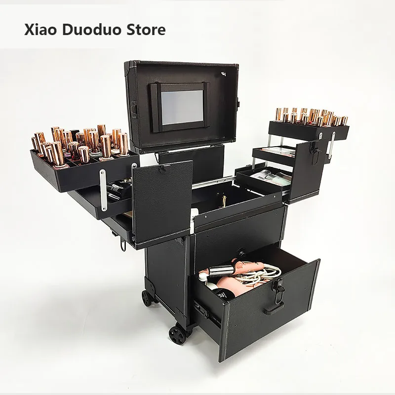 Professional Makeup Artist Manicure Lady's Big Suitcase Storage Travel Box Folding Carry-On Rolling Luggage-Bags Trolley Case