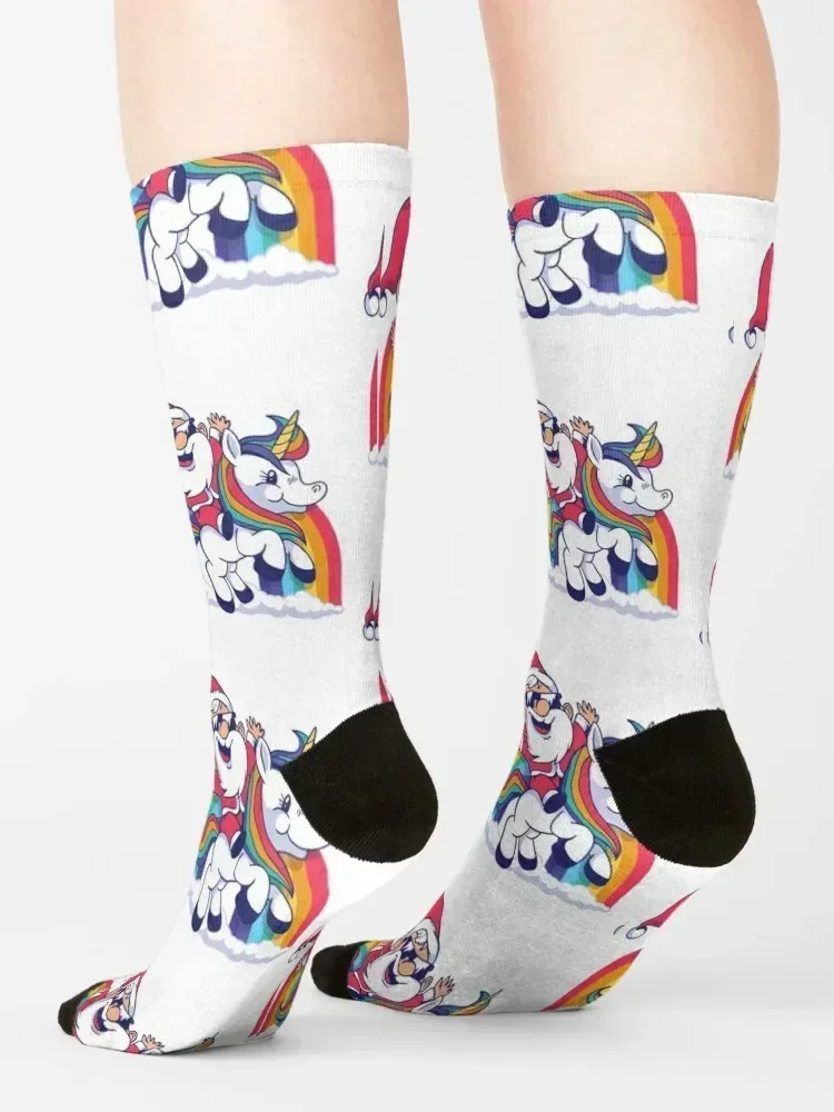 Papá Noel paseos unicornio arcoíris Calcetines medias móviles calcetines de rugby personalizados para hombres y mujeres