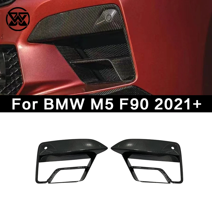 For BMW F90 M5 2021+ Dry Carbon Fiber Front Bumper Air Vent Trim Splitter Car Front Fog Ligth Intake Lamp Frame Body Kit