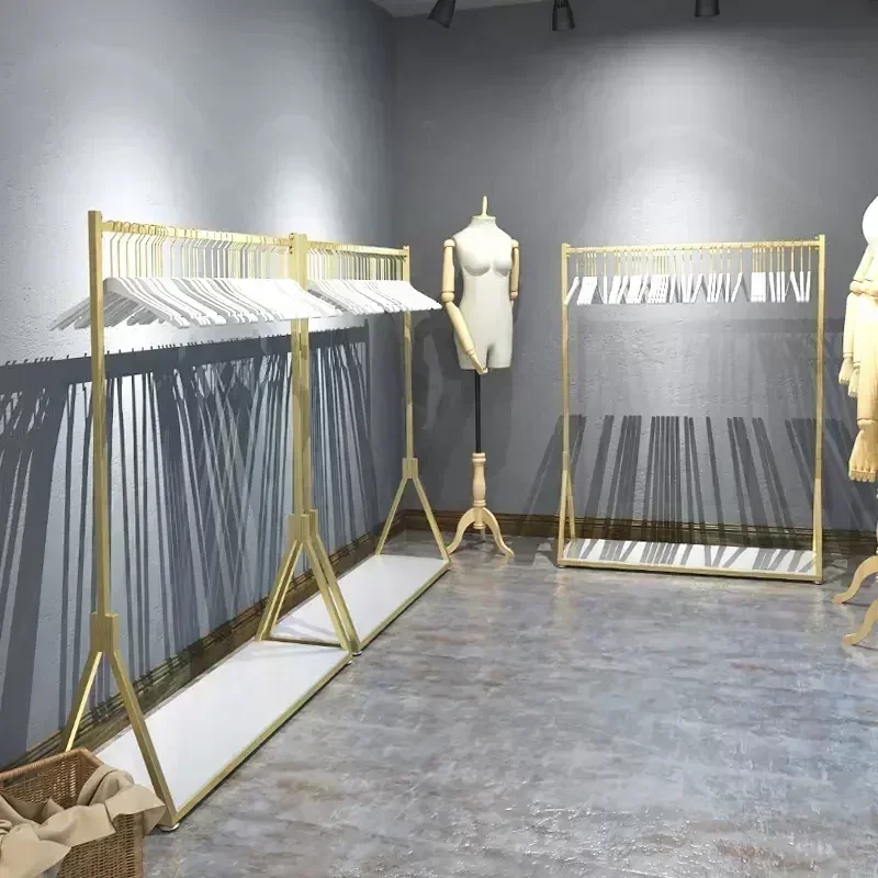 

#s Golden Clothing Rack Stainless Floor Hanger Cloth Shop Clothing Display Rack Women's Garment Store Display Racks