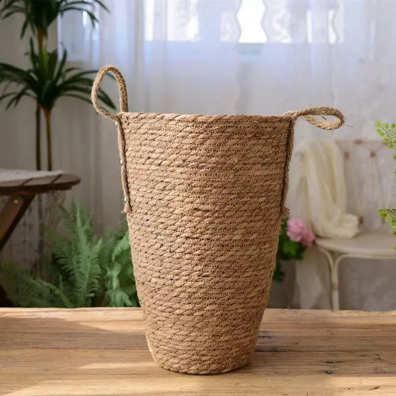 Grass Woven Flower Basket Planter, Plants Weaving Basket, Vase for Home Decor, Seagrass Flowerpot, Bride Dried Flowers Vin