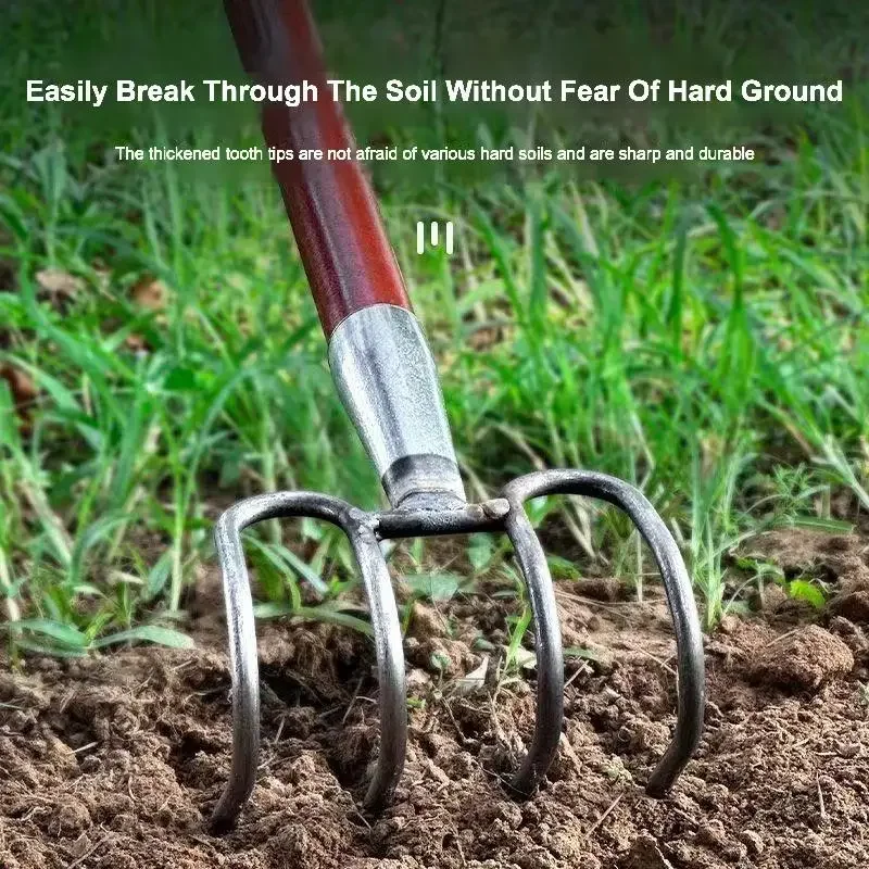 Farming Rake Stainless Steel Rake Big Curved Iron Rake Stone Slag Sea Digging Hoe Soil Cultivation Tool Garden Rake