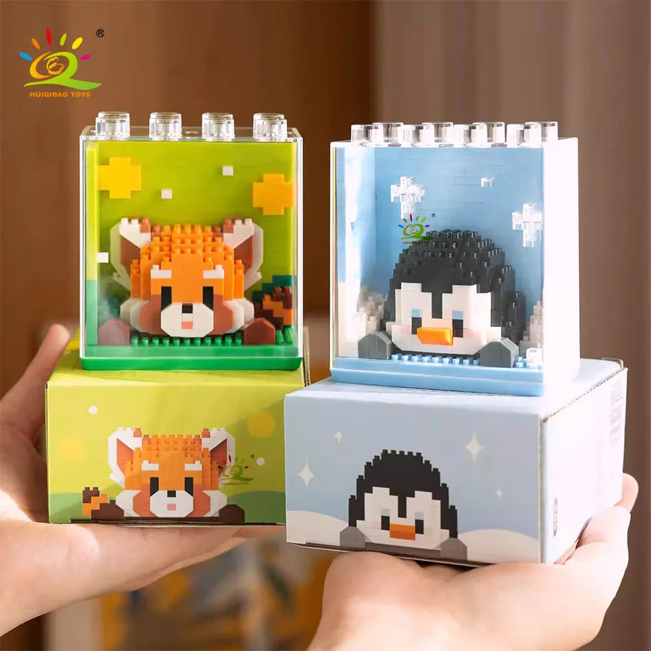 HUIQIBAO Cute animal Micro Panda Model Building Block Kids Mini Pets With Display Box City Cartoon Animal Diamond Bricks Toys