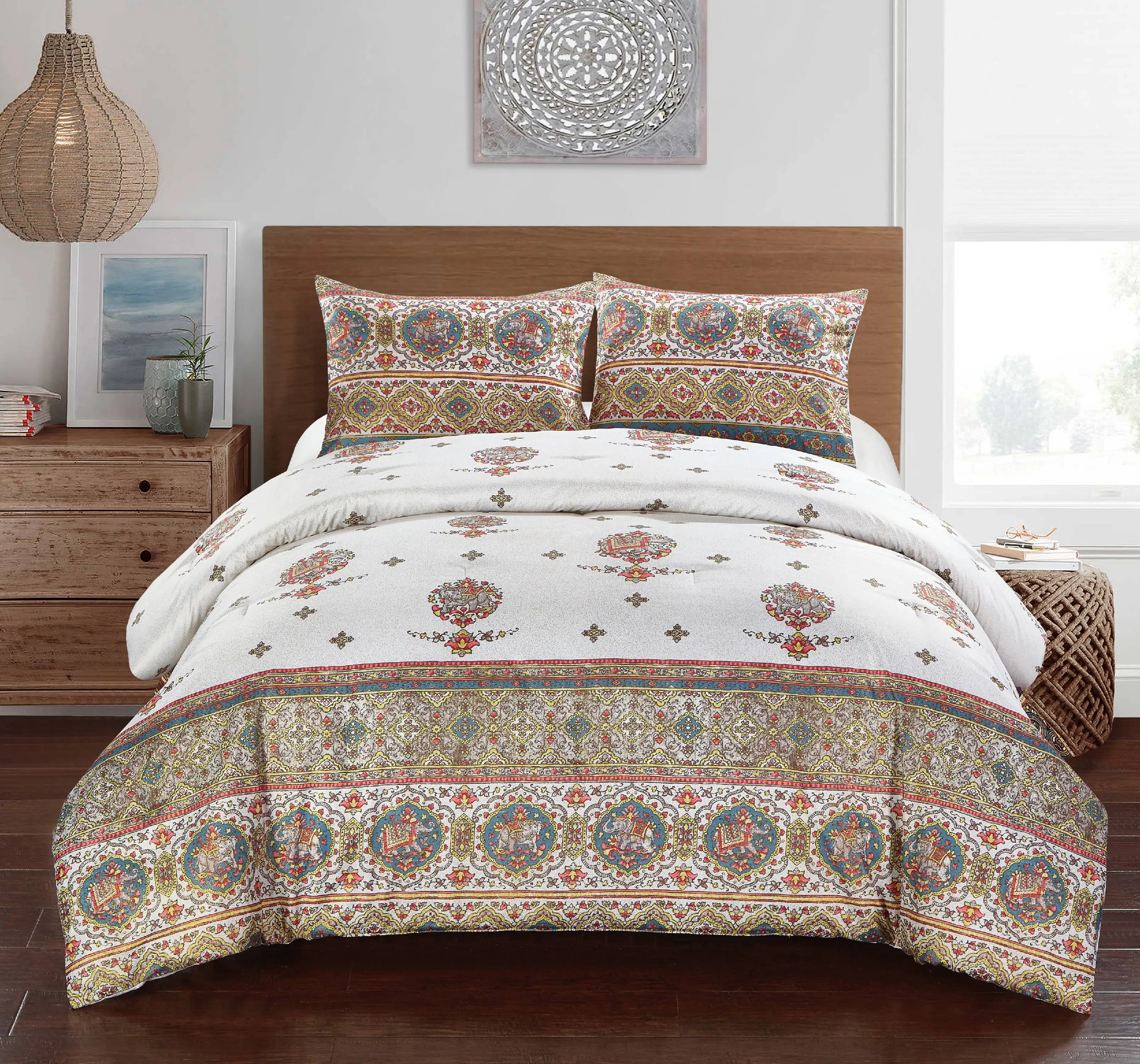 

Class Modern 3pc Off White Medallion 100% Polyester Fill Comforter Set, King