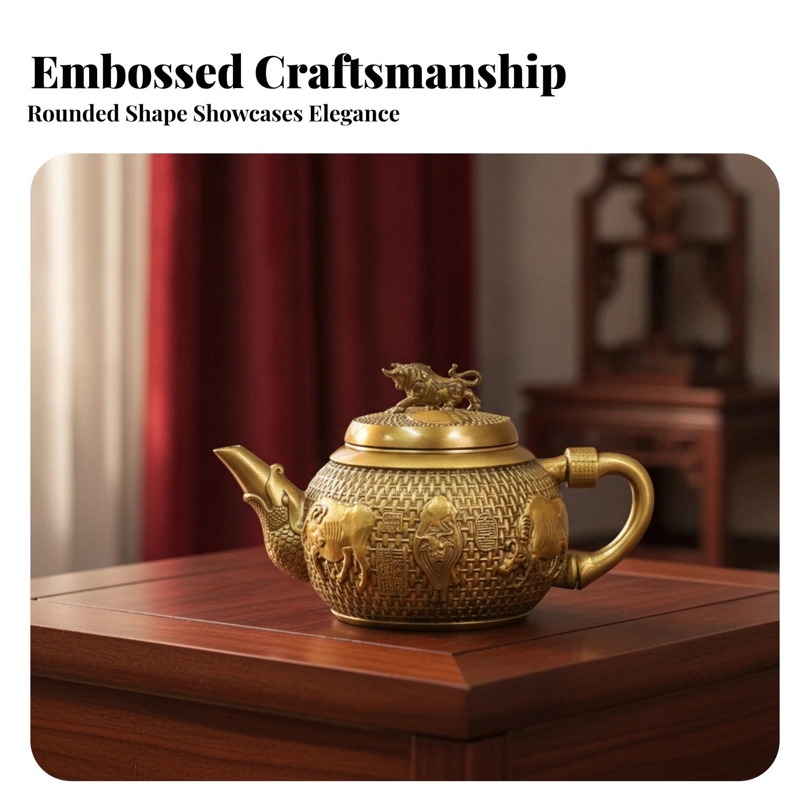 Gold Teapot Figurine Tea Pet Sculpture Brass Teapot Ornament Brass Animal Statue Artisanal Lid Topper Decorative