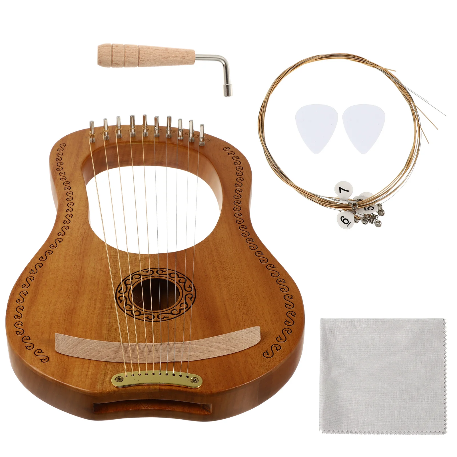 

1Set Lyre Harp Wood Body 10 Strings Handheld Portable Musical Instrument for Beginners 10 String Harp