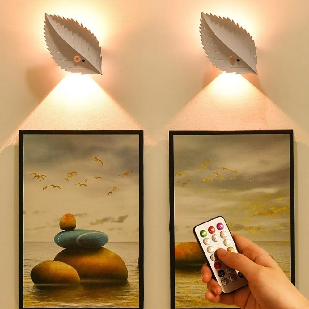 RGB/Warm Light Leaf Wall Lamp Remote Control Wireless Wireless Magnetic Wall Light Dimmable USB Rechargeable