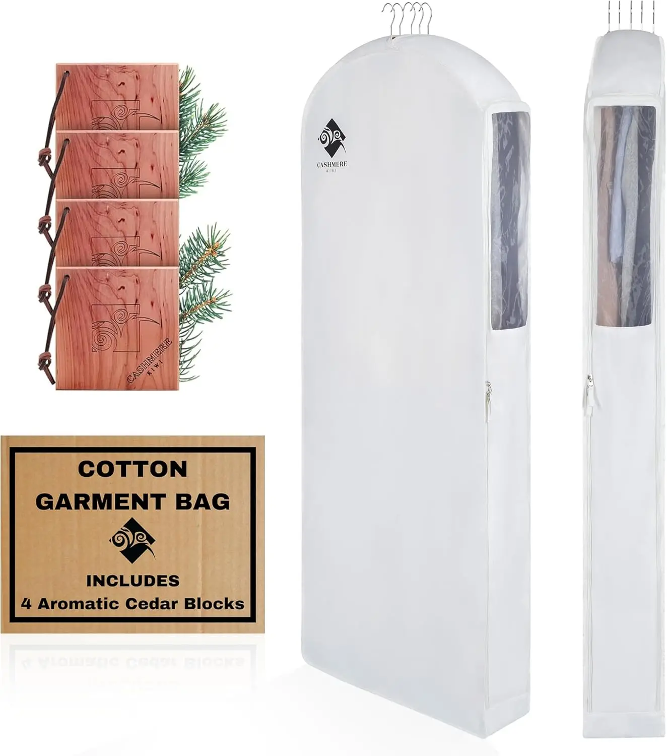Bolsa de roupas de algodão de 60 polegadas com blocos de cedro para armazenamento e proteção de roupas, ideal para vestidos e casacos