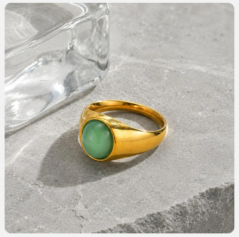 Vnox Herren-Siegelring, grüner Achat, goldfarbenes Edelstahlband, täglicher Fingerschmuck, Geburtstags- und Hochzeitsgeschenk für Herren – Detail 7
