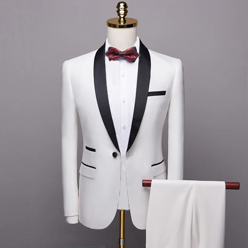 

KIDWHXR Man 2-piece Outfit Contarst Color Long Sleeve Pocket Blazer Male Straight-leg Pant Men Slim Wedding Casual Suit Set