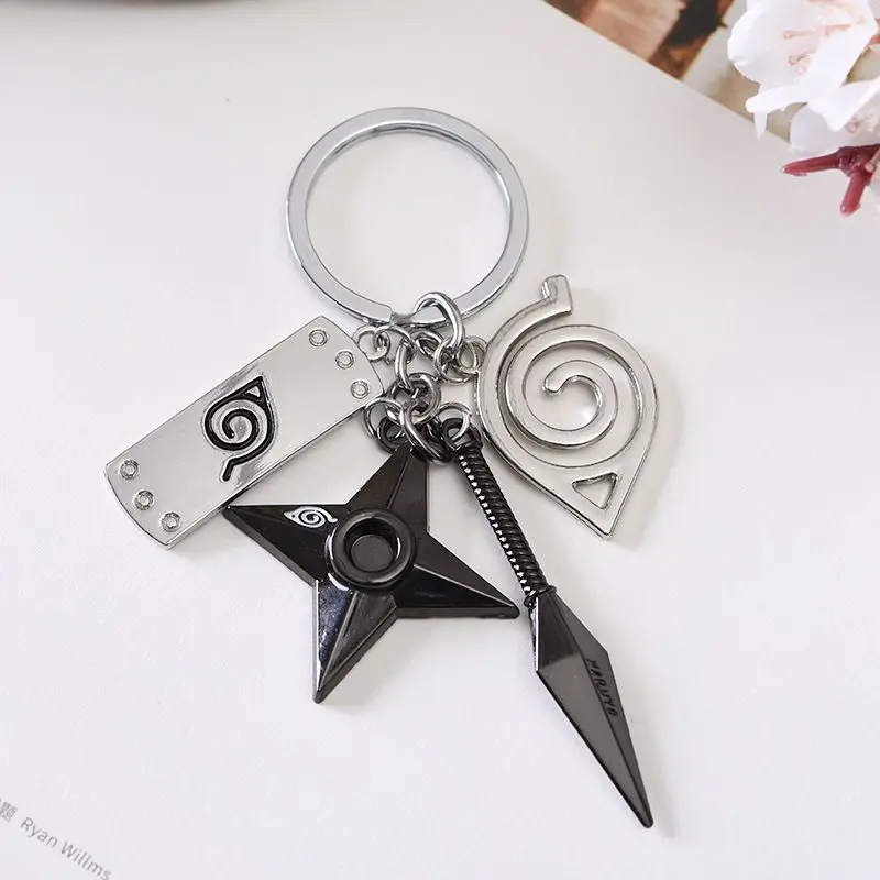 Naruto anime peripheral Itachi Konoha rebel forehead protector shuriken kunai three-piece set alloy keychain bag pendant gift view 5