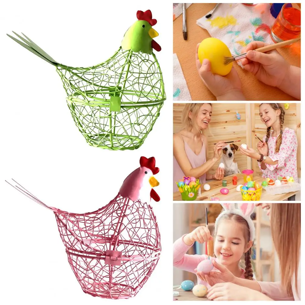 Egg Basket Wire Baskets Chicken Holder Container Storage Gathering Collecting Fruit Metal Easter Kitchen Bowl Hen Carrying Duck