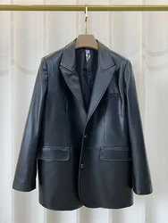 Blazers en cuir véritable pour femmes, vestes noires adt, haute qualité, style coréen, mode automne, C936